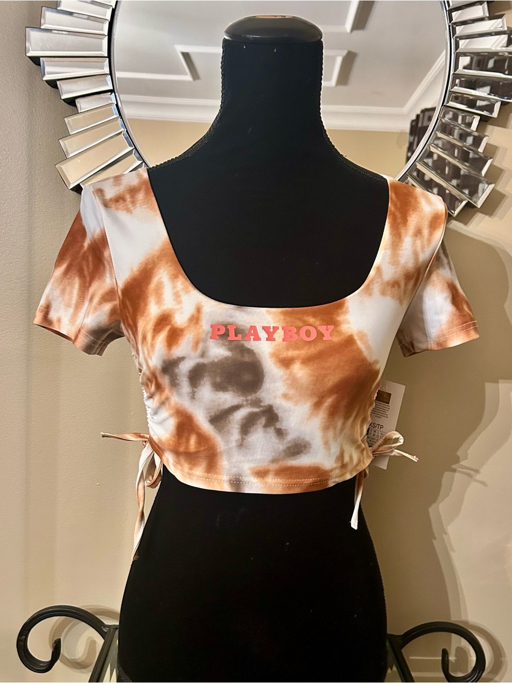 PLAYBOY  Tie-Dye Side-Tie Crop Top